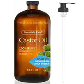 Essentially KateS castor oil glass bottle with pump for easy daily scalp care.
