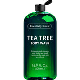 Essentially KateS Tea Tree Body Wash bottle ready for shower, soothing skin.