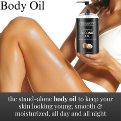 Essentially KateS fractionated coconut oil pour shows fast-absorbing, fragrance-free massage-ready application.