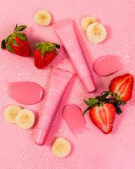 ESW Beauty lip tint swatch shows natural pink nude color and moisturized lips.
