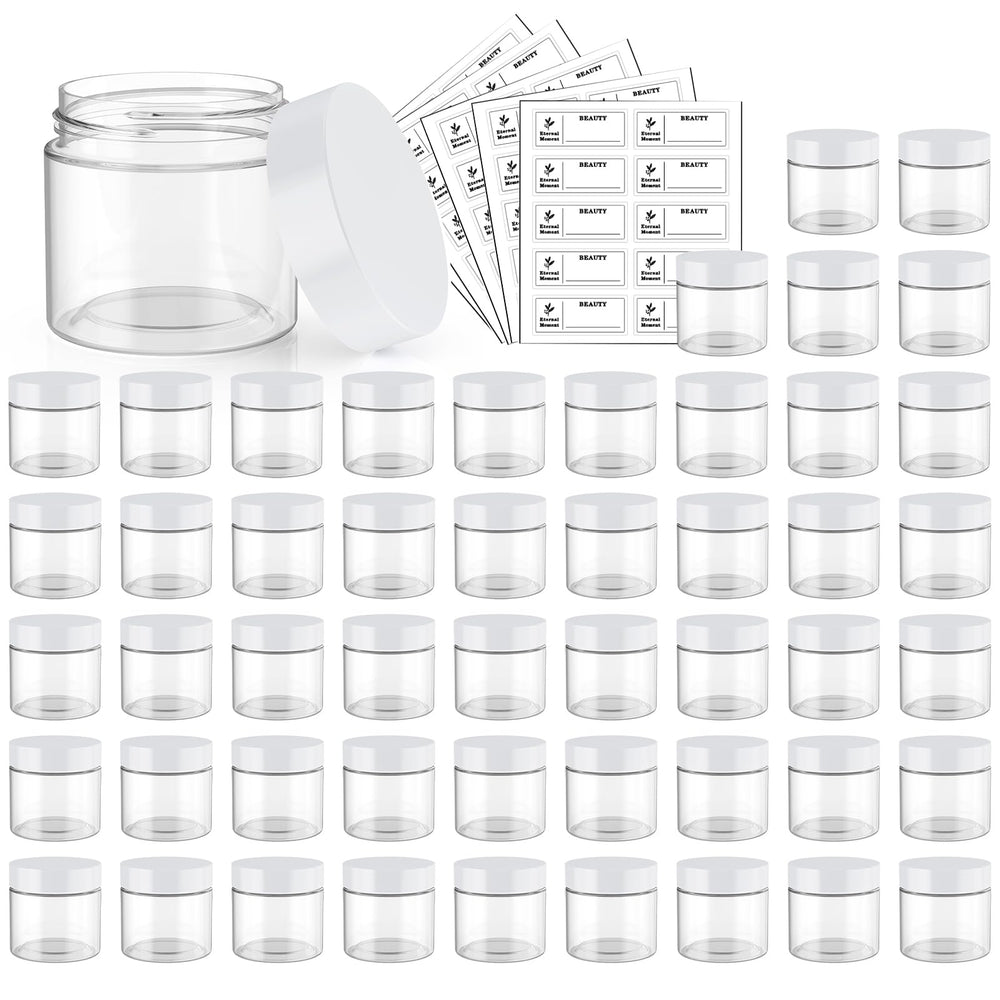 Eternal Moment 2oz clear jar with white lid ready for cosmetics storage and travel.