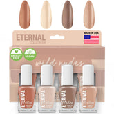 Eternal Wild Nudes packaging with four brown nude polishes for home manicures.