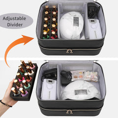 Ethereal Leather Nail Polish Organizer Case lower compartment ready for tools.