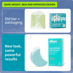 Ethique curl-defining shampoo bar hand-palm application demonstrates convenient usage for travel and daily routines.