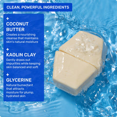 Ethique Hydrating solid cleanser close-up focuses on creamed coconut butter for softening skin.
