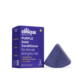 Ethique Purple Conditioner Bar packaging highlights eco-friendly plastic-free design and vegan formula.