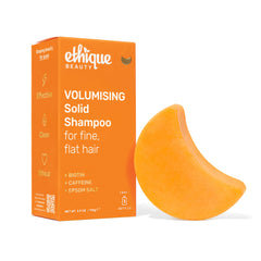Ethique Volumizing Shampoo Bar packaging highlights plastic-free, vegan formula for eco-friendly hair care.