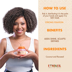 ETNIKER Curl Defining Gel applied to wet hair for defined curls.