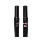 ETUDE Curl Fix Mascara bottle and packaging showcase the 1+1 set for all-day lash definition.