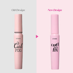 ETUDE Curl Fix Mascara brush closeup highlights square-edge bristles for precision