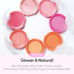 ETUDE Lovely Cookie Blusher Grapefruit Jelly swatch on cheek for tap application
