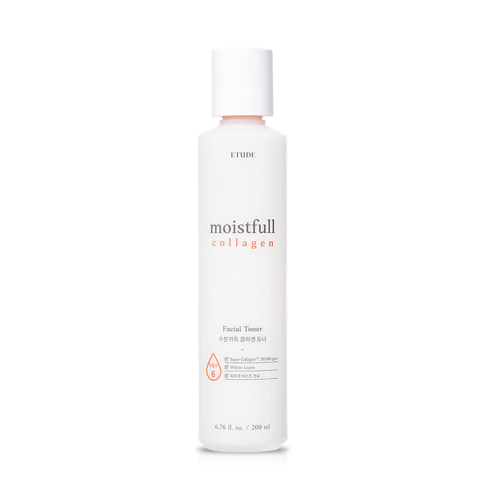 Etude Moistfull Collagen Toner bottle shows hydrating skincare for a dewy complexion.
