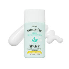 ETUDE Sunprise sunscreen bottle shows a mineral formula for sensitive skin and daily protection.
