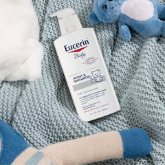 Eucerin Baby Unscented Shampoo lather demonstrates tear-free cleansing for delicate skin.