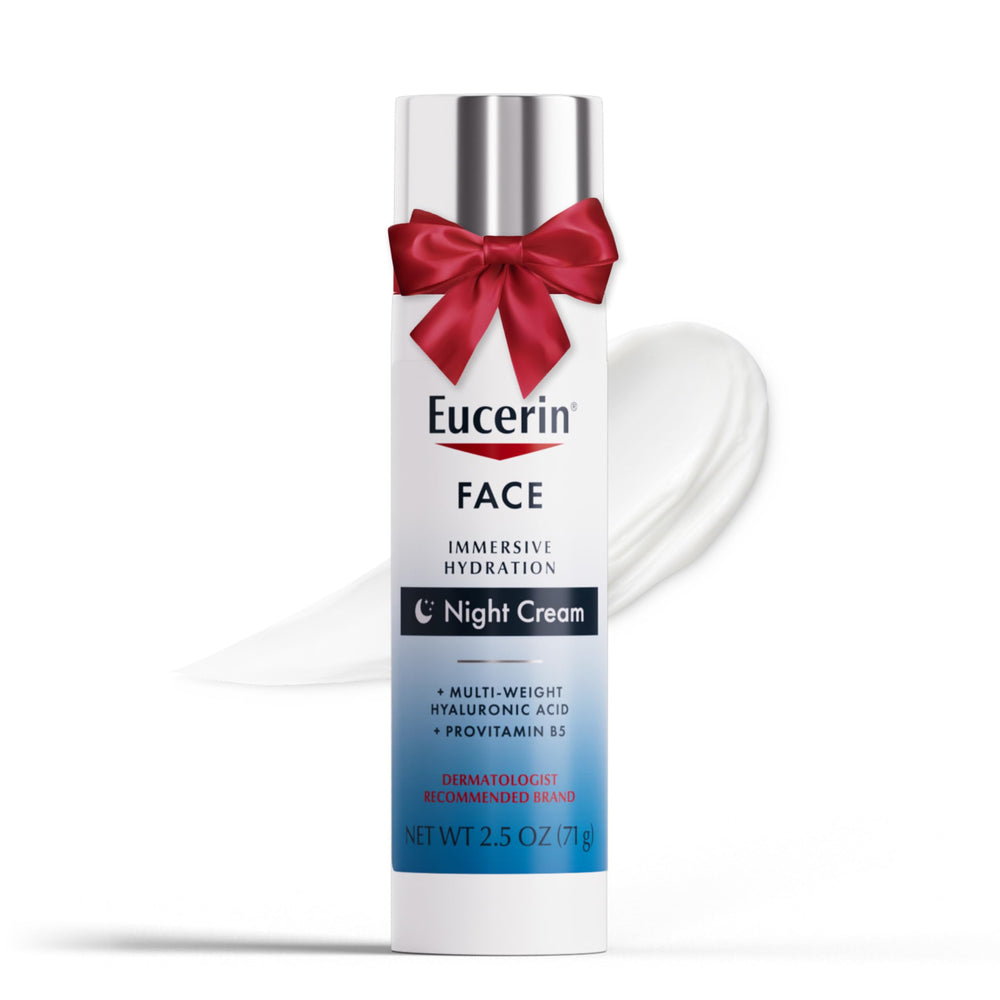 Eucerin Face Immersive Hydration Night Cream jar delivers intense hydration for smoother skin.