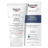 Eucerin Replenishing Skin Relief Face Cream jar with fragrance-free hydration for dry skin.