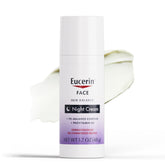 Eucerin Skin Balance Night Cream bottle shown, hydrating and soothing overnight for sensitive skin.