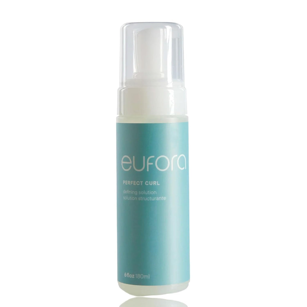 Eufora Perfect Curl Defining Solution bottle front with lightweight foam for soft curls.