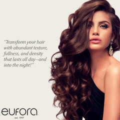 Eufora Texturizing Spray anti-frizz formula tames flyaways for polished style.