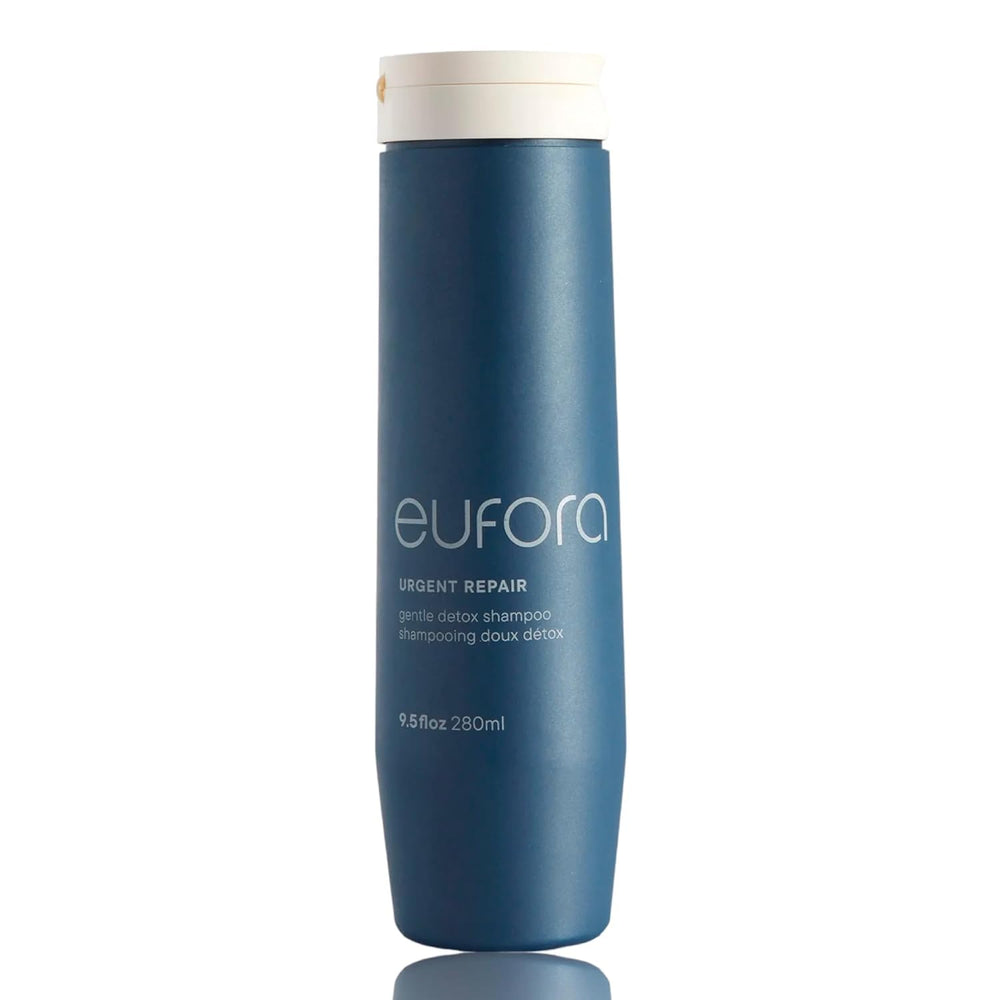 Eufora Urgent Repair Gentle Detox Shampoo bottle highlighting a clarifying cleanse for buildup-prone hair