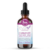 Eva Naturals azelaic serum bottle closeup suggesting calming, even-toned skin potential.