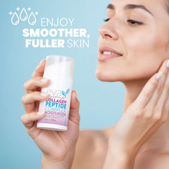 Eva Naturals Collagen Peptide Moisturizer ingredients closeup featuring hyaluronic acid and peptides.