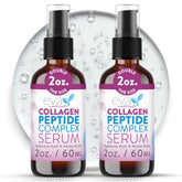Eva Naturals collagen peptide serum bottle closeup highlighting hydrating formula for firmer skin.