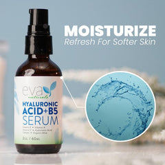 Eva Naturals Hyaluronic Acid + B5 Serum application fingers shows smooth, even layering under moisturizer.