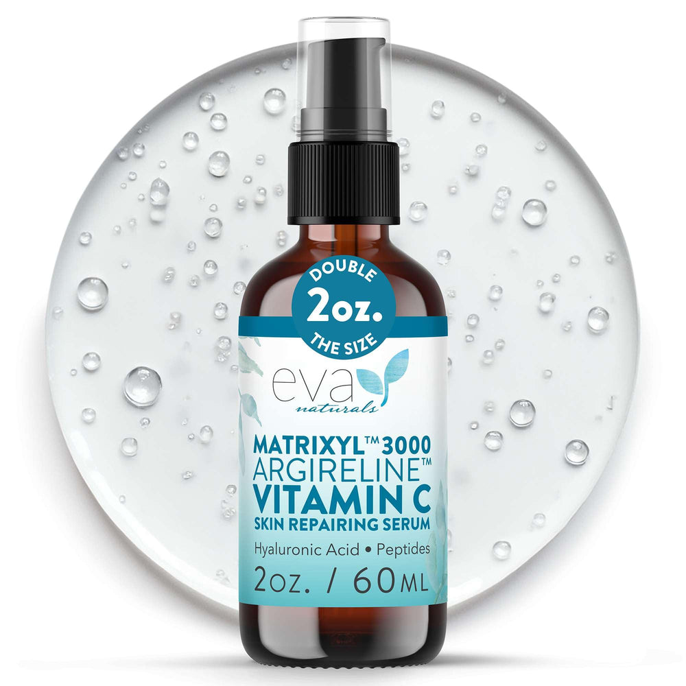 Eva Naturals Matrixyl 3000 Argireline serum bottle pump enables easy daily application.