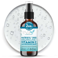Eva Naturals Matrixyl 3000 Argireline serum bottle pump enables easy daily application.