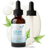 Eva Naturals Skin Firming Serum bottle closeup highlighting peptide-based firming benefits
