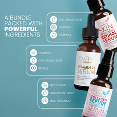 Eva Naturals Trifecta set packaging front showcasing three serums in clean design