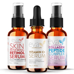 Eva Naturals Trifecta Vitamin C serum bottle glowing for even skin tone