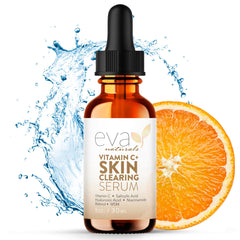 Eva Naturals Vitamin C Serum bottle offers brightening daily treatment.