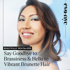 Eva NYC Brass to Sass Brunette Shampoo bottle pump showing blue-toned formula.