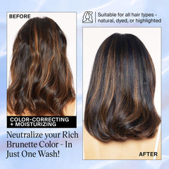 Eva NYC brunette hair before and after using Brass to Sass for depth.