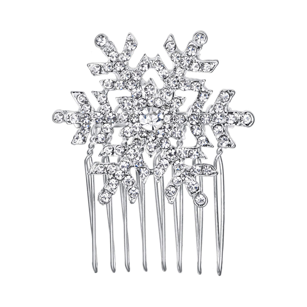 EVER FAITH Winter Snowflake Hair Side Comb with clear Austrian crystals adds winter sparkle to updos.