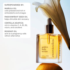 Rosehip oil close-up in Evereden Golden Belly Serum highlighting nourishing glow