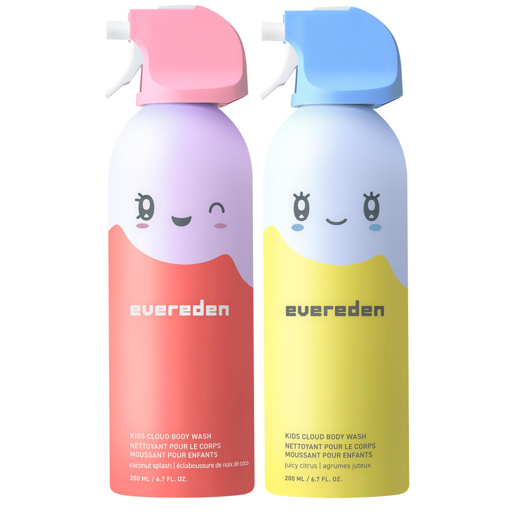 Evereden Kids Cloud body wash foamy bottle promotes gentle cleansing for kids.