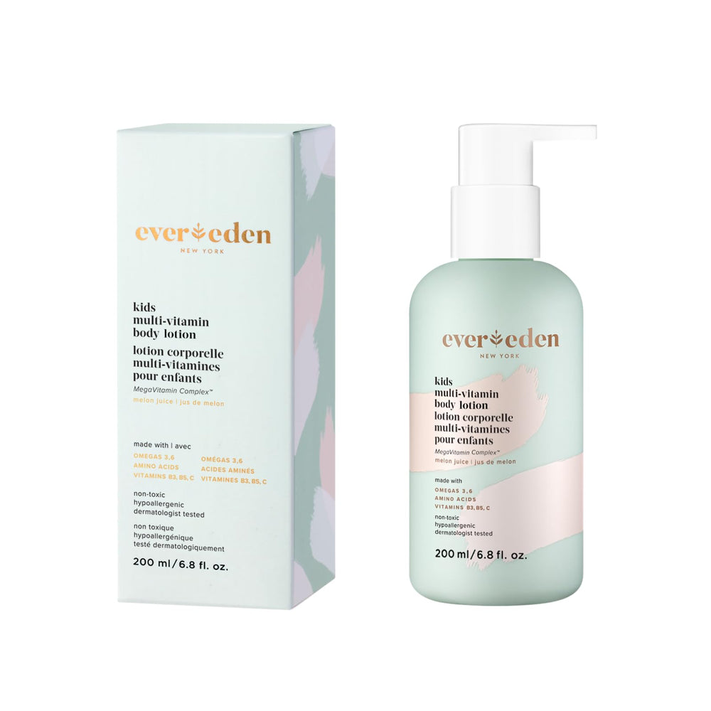 Evereden Kids Multi-Vitamin Body Lotion bottle delivers gentle hydration for daily use.