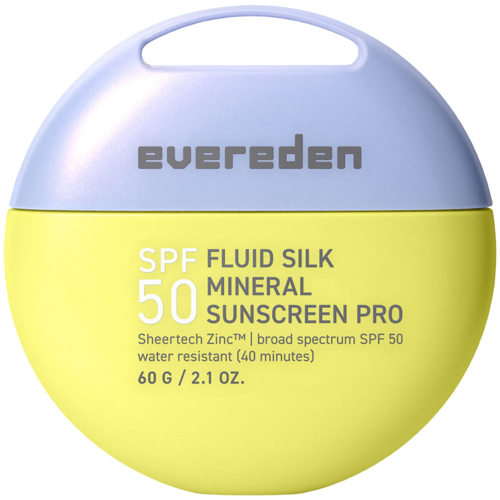 Evereden SPF50 Fluid Silk Mineral Kids Sunscreen bottle front showing sheer mineral protection for sensitive skin.