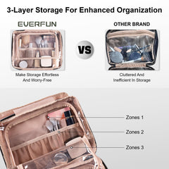 Everfun travel toiletry bag bottom leakproof compartment protects towels during travel