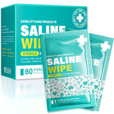 Everlit Care Saline Wipes no-sting formula packaging; gentle cleansing for sensitive skin on the go.