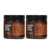 Every Man Jack beard butter aged bourbon jar close-up for deep beard hydration.