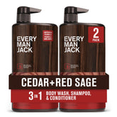 Every Man Jack Cedar + Red Sage 3in1 bottle front highlights rugged all-in-one wash for men.