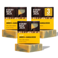 Every Man Jack cold-processed soap closeup with subtle amber sandalwood aroma for daily grooming.