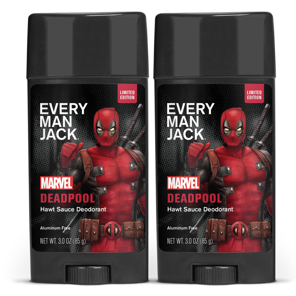 Every Man Jack Deadpool 2-pack front view, ideal stocking stuffer for Marvel fans.