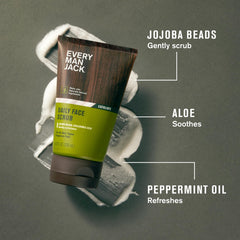 This close-up reveals jojoba beads on Every Man Jack scrub for gentle exfoliation.