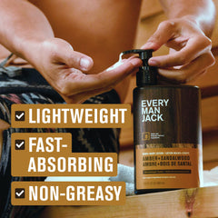 Every Man Jack amber sandalwood lotion scent with sandalwood and vetiver.