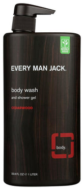 Every Man Jack Cedarwood body wash twin-pack bottles for a refreshing post-workout cleanse